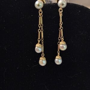 14k YG and Blue Pearl Dangle Post Earrings